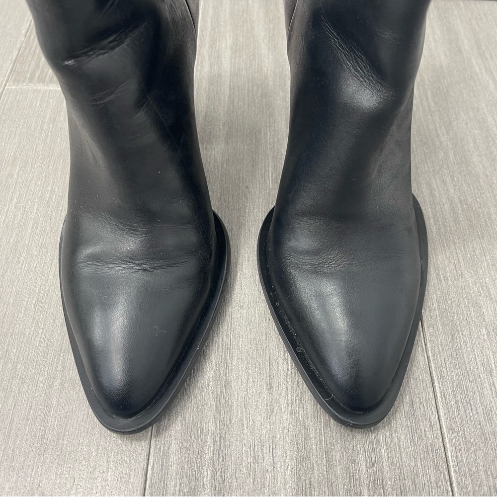 VINCE Erving Western Ankle Bootie Black Leather Stacked Heel Pointed Toe Boots 6 - Picture 7 of 16